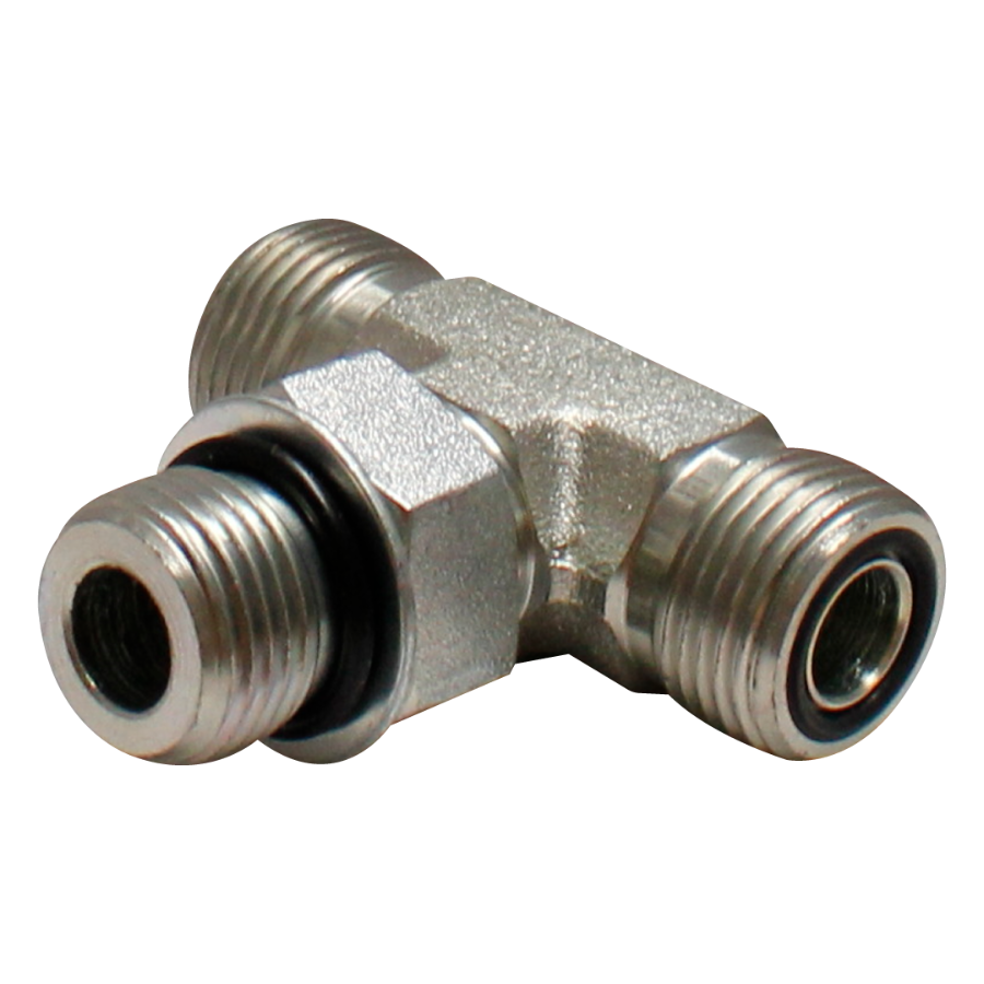 [FS-6803-06-06-08] Tee Macho cara plana x Macho cara plana x Macho SAE O´ring Boss al centro