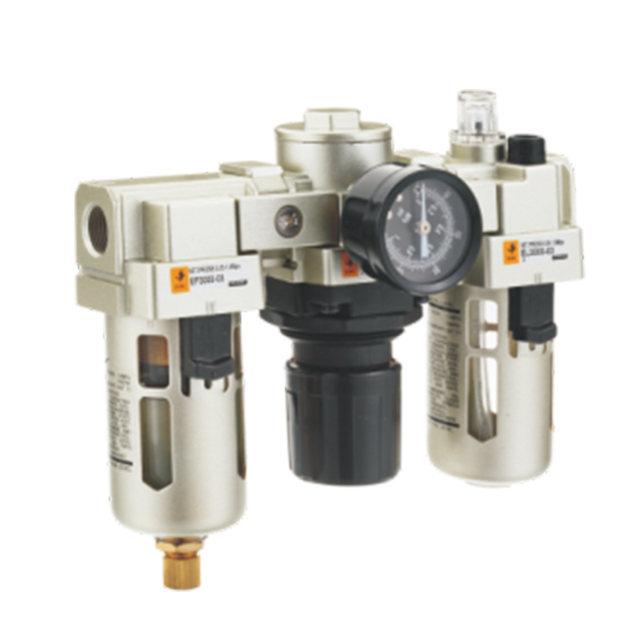 [EC4000-045-T] Combinación Filtro Regulador y Lubricador EC4000-045-T FRL 1/2" NPT, manómetro redondo, Bar/Psi, purga manual, 25um