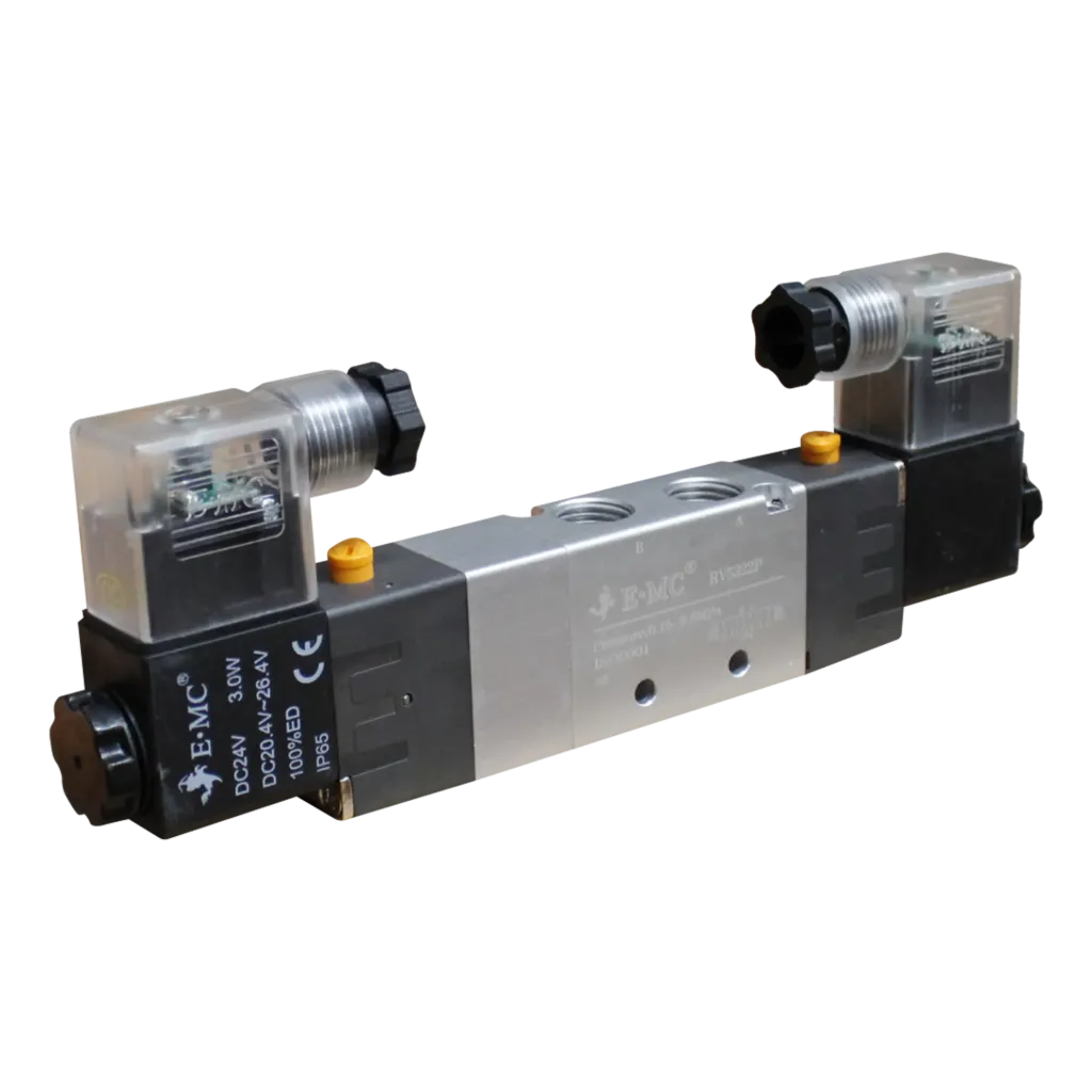 Electroválvula 5/3 doble bobina,  Centros a presión, 2 serie, DC24V puertos 1/4" BSP