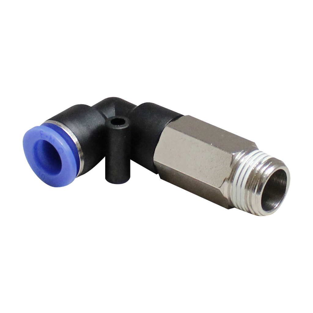 Conector Rapido en codo a 90° Largo Macho manguera 6 MM X 1/4" BSP