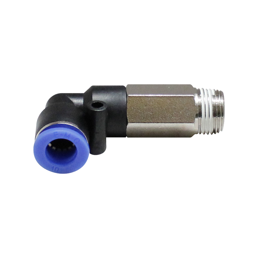 Conector Rapido en codo a 90° Largo Macho manguera 10 MM X 1/8" BSP
