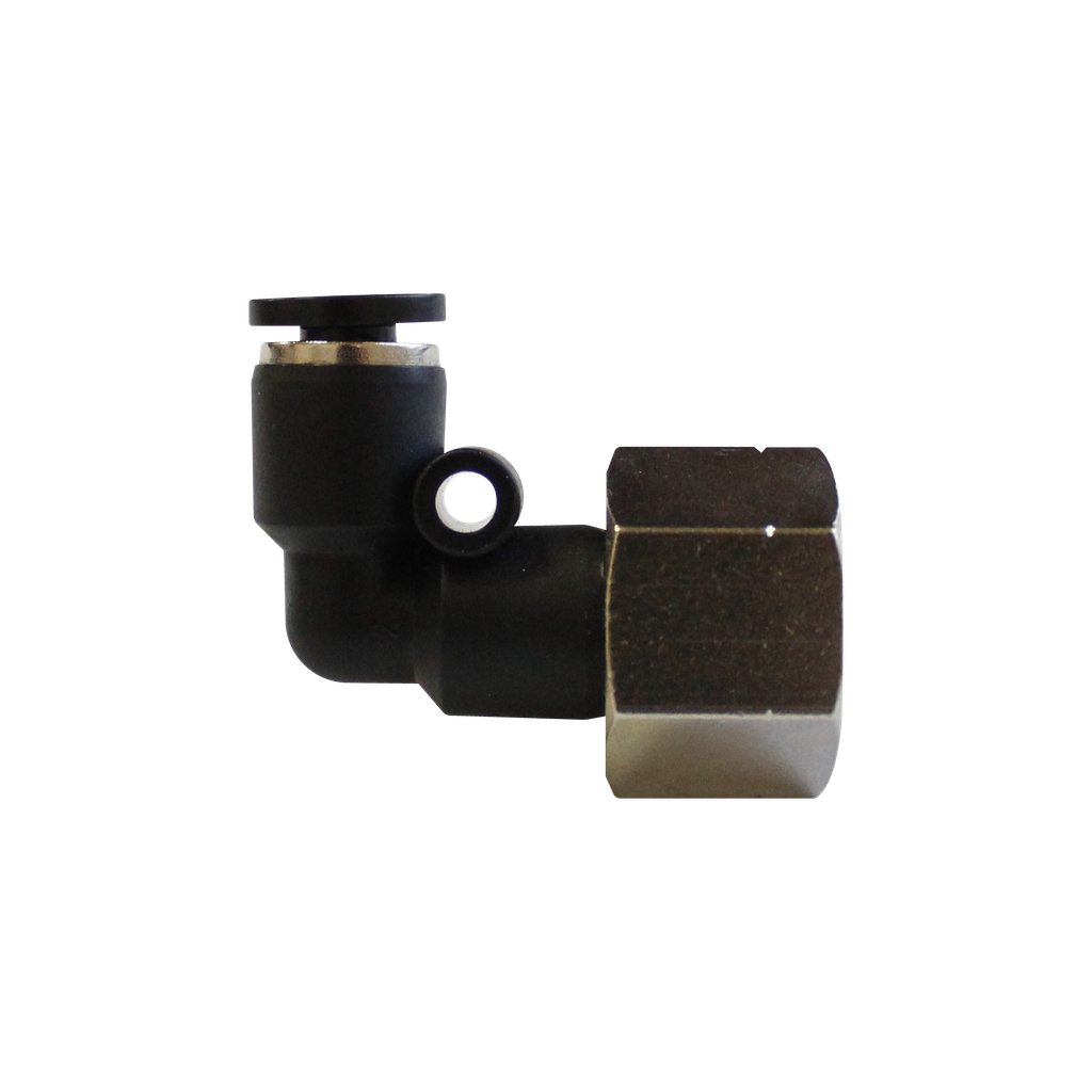 Conector Rapido en codo a 90° Largo Hembra manguera 1/4" X 1/2" NPT