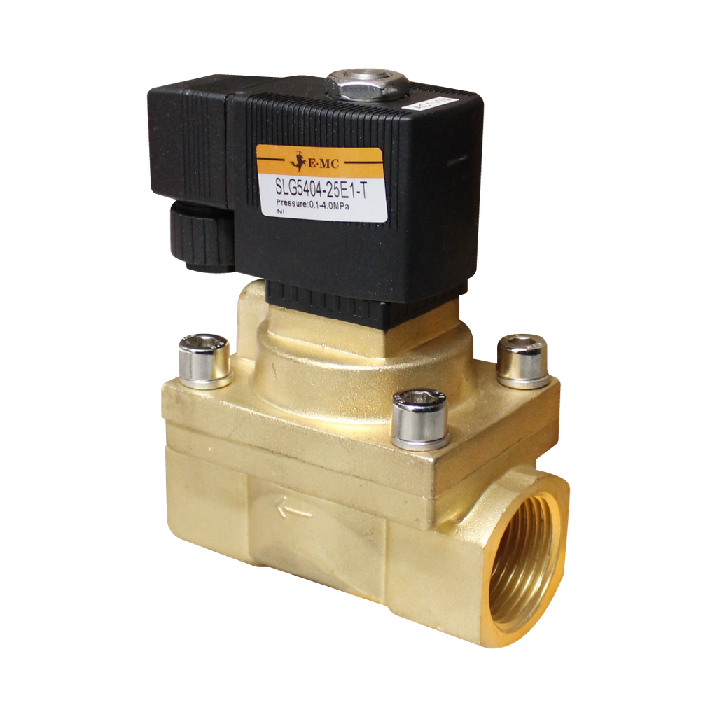 [SLG5404-25E1-T] Válvula Solenoide 2/2 N.C , 110 VAC para fluidos: aire ,aceite y agua,sellos : PTEF, alta presión 60 bar puertos 1 ''NPT