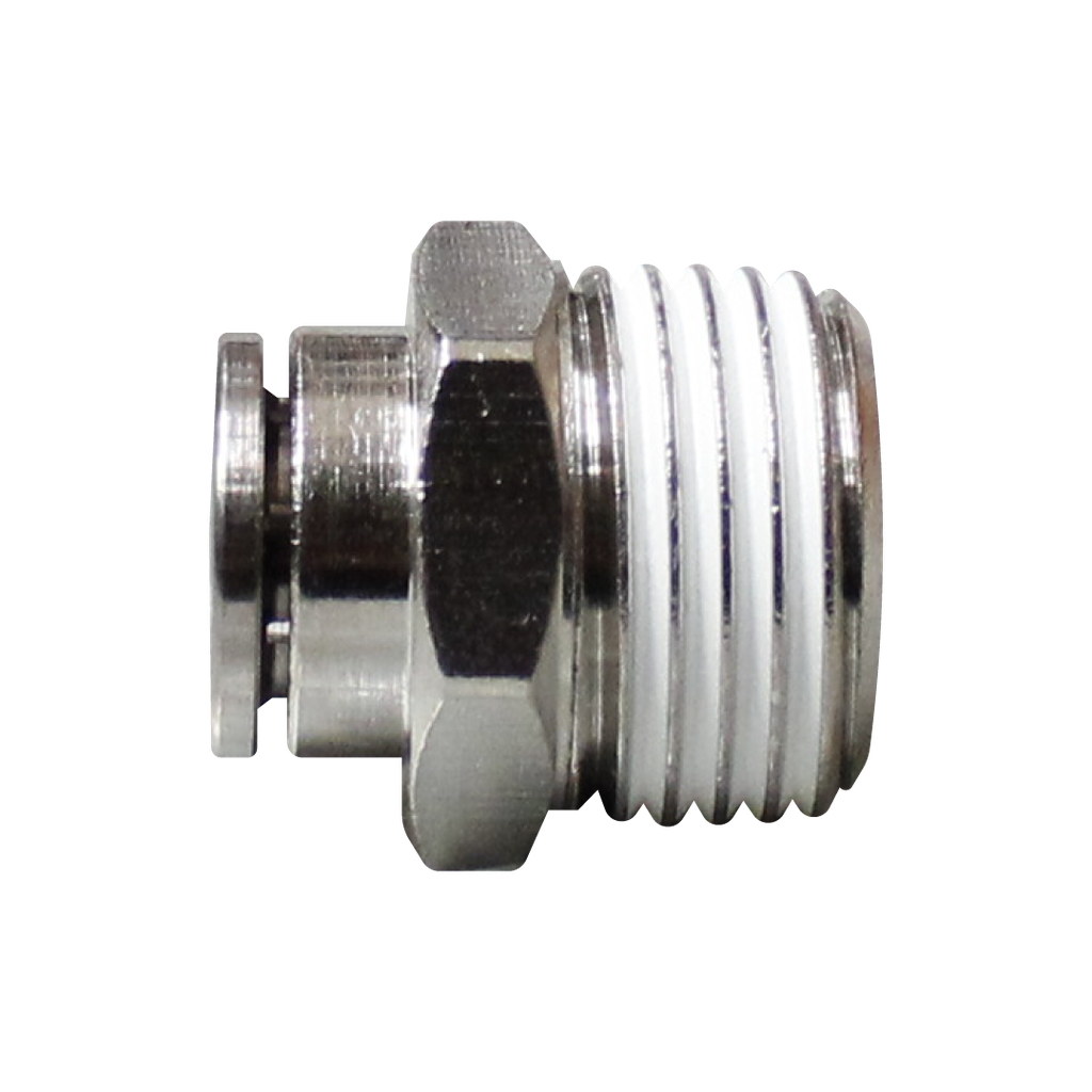 Racor rápido recto metálico, latón niquelado, manguera 10mm rosca 1/2'' PT