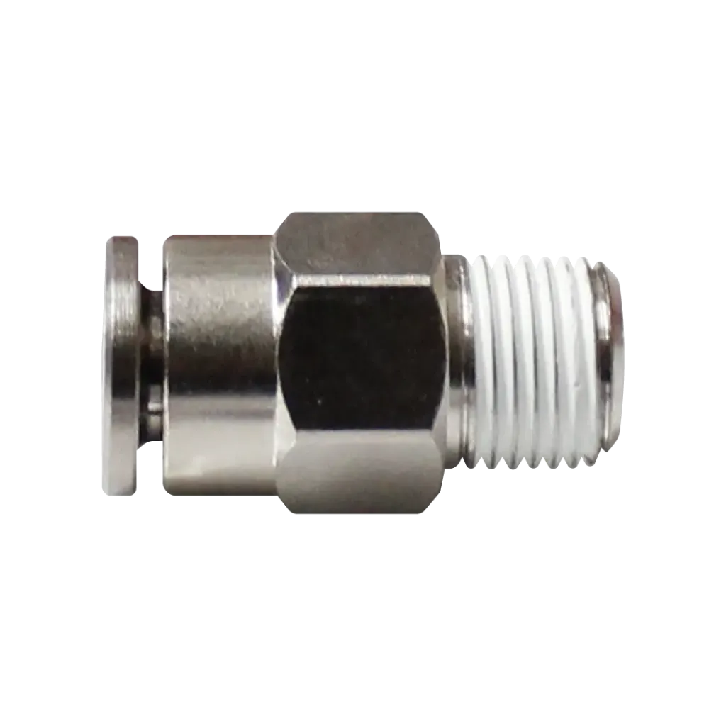 Racor rápido recto metálico, latón niquelado, manguera 14mm rosca 3/8'' PT