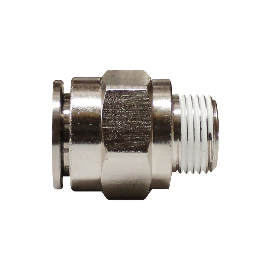 Racor rápido recto metálico, latón niquelado, manguera 16mm rosca 3/8'' PT