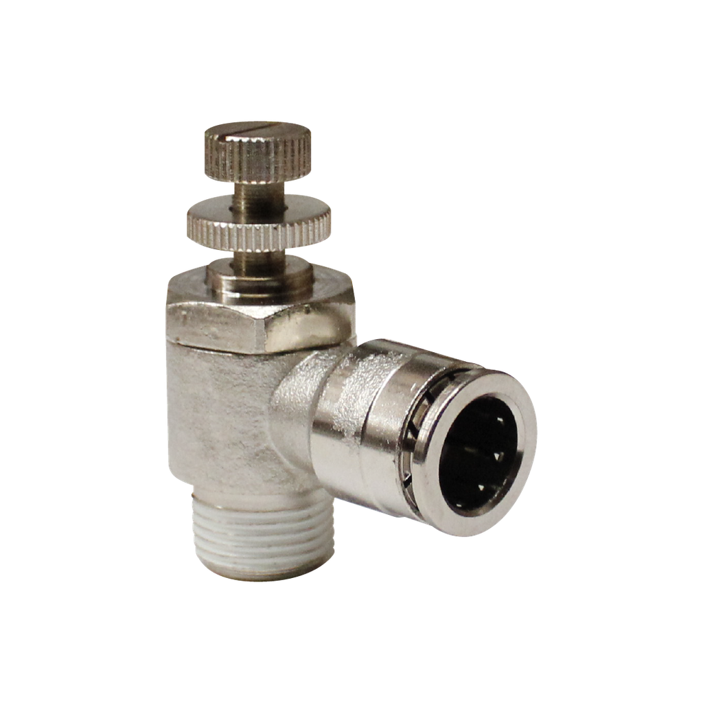 Regulador de caudal latón niquelado, diamétro de manguera 8mm cuerda 1/2''PT