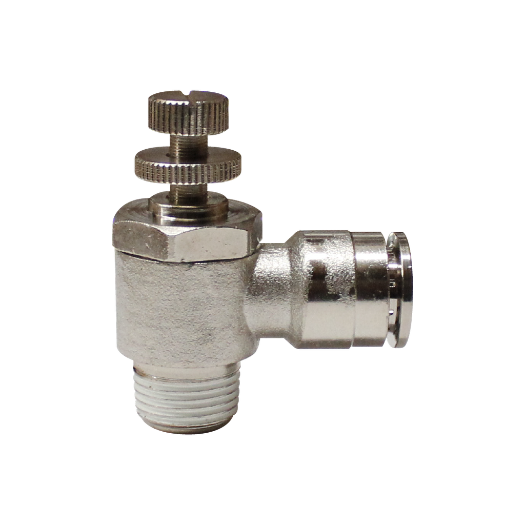 Regulador de caudal latón niquelado, diamétro de manguera 10mm cuerda 1/8''PT