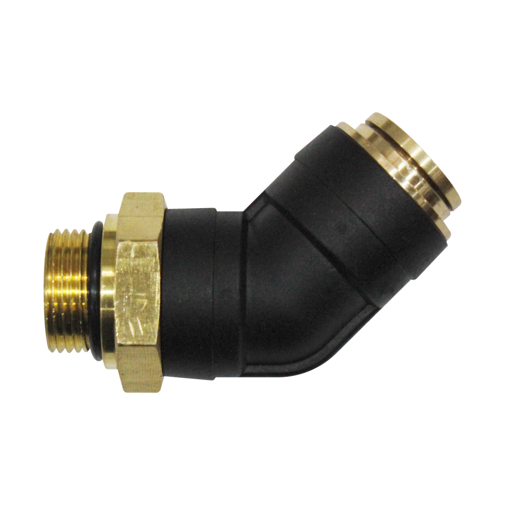 [RQ-MPL54-DOT-04-M12] Codo plástico a 45° giratoria Macho NPT 1/4 - 12 mm