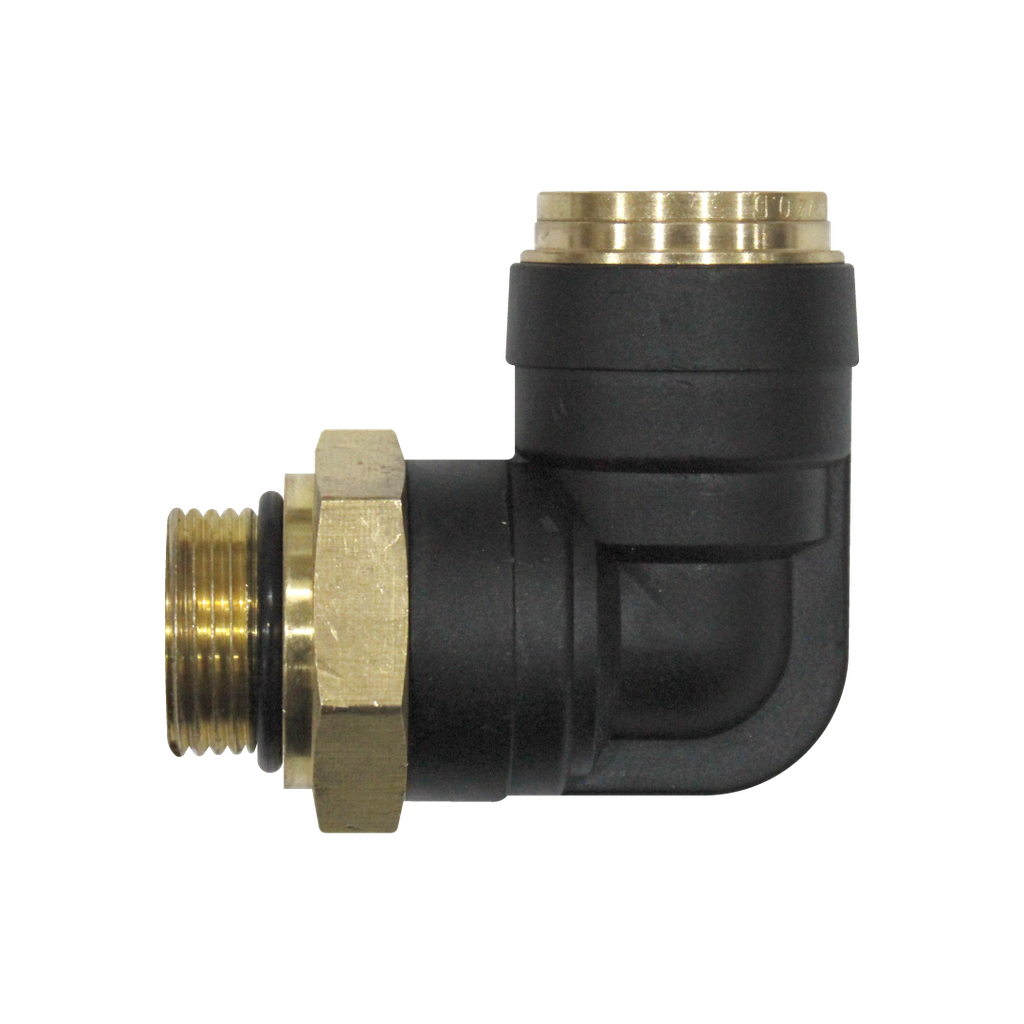 [RQ-MPL69S-DOT-06-M14] Codo plástico Giratorio a 90° Macho métrico, 3/8 - 14 mm