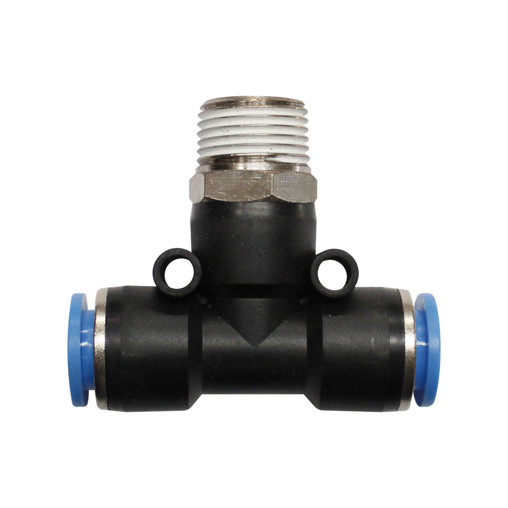 [PT04 1-8] CConector Rápido en "T" rosca PT macho de 1/8 diámetro de manguera 4 MM 